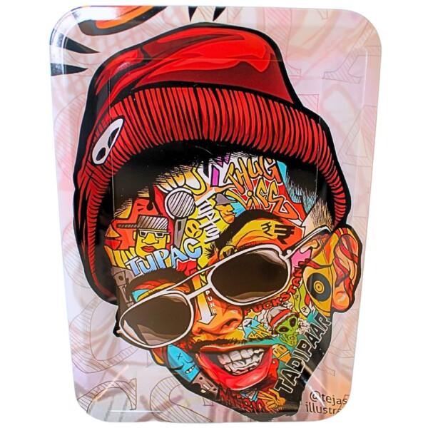 Magnet Top Small Metal Rolling Tray (Rapper Comic Head)