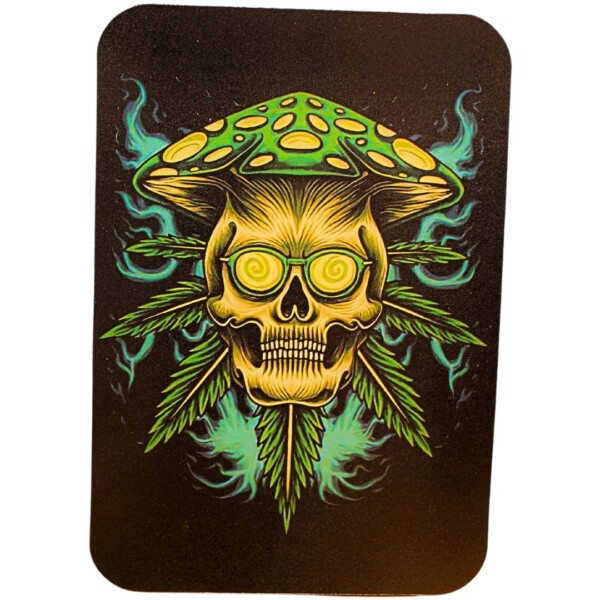 Magnet Top Small Metal Rolling Tray (Mushroom Skull) - Image 3