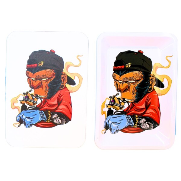 Magnet Top Small Metal Rolling Tray (Smoking Monkey) - Image 2