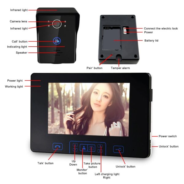 7 Inch Wireless Video Doorbell Intercom 2.4GHz Digital Door Phone System - Figura 4