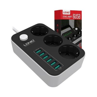 Charger LDNIO 5V 3.4A Desktop 3 Power Socket 6 USB Port ( High Quality )
